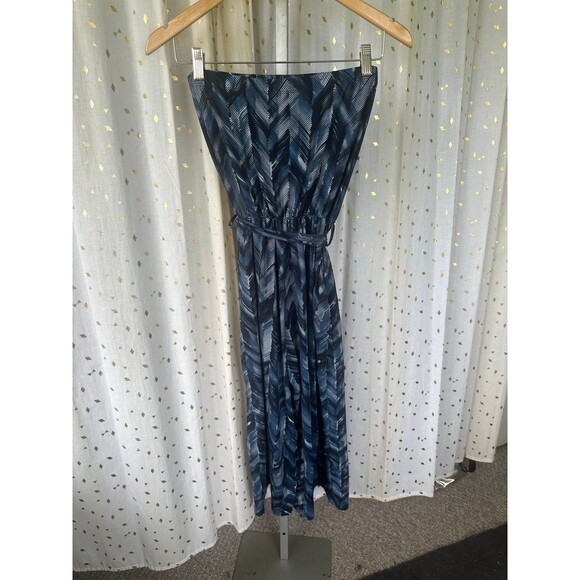 JWLovesMe Strapless Graphic Chevron Tie Belt Capri Wide Leg Palazzo Jumpsuit M - Picture 4 of 6